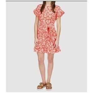 Michael Kors Ruffle‎ Wrap Floral Orange Mini Dress Sz XS Cottage Prairie V-Neck